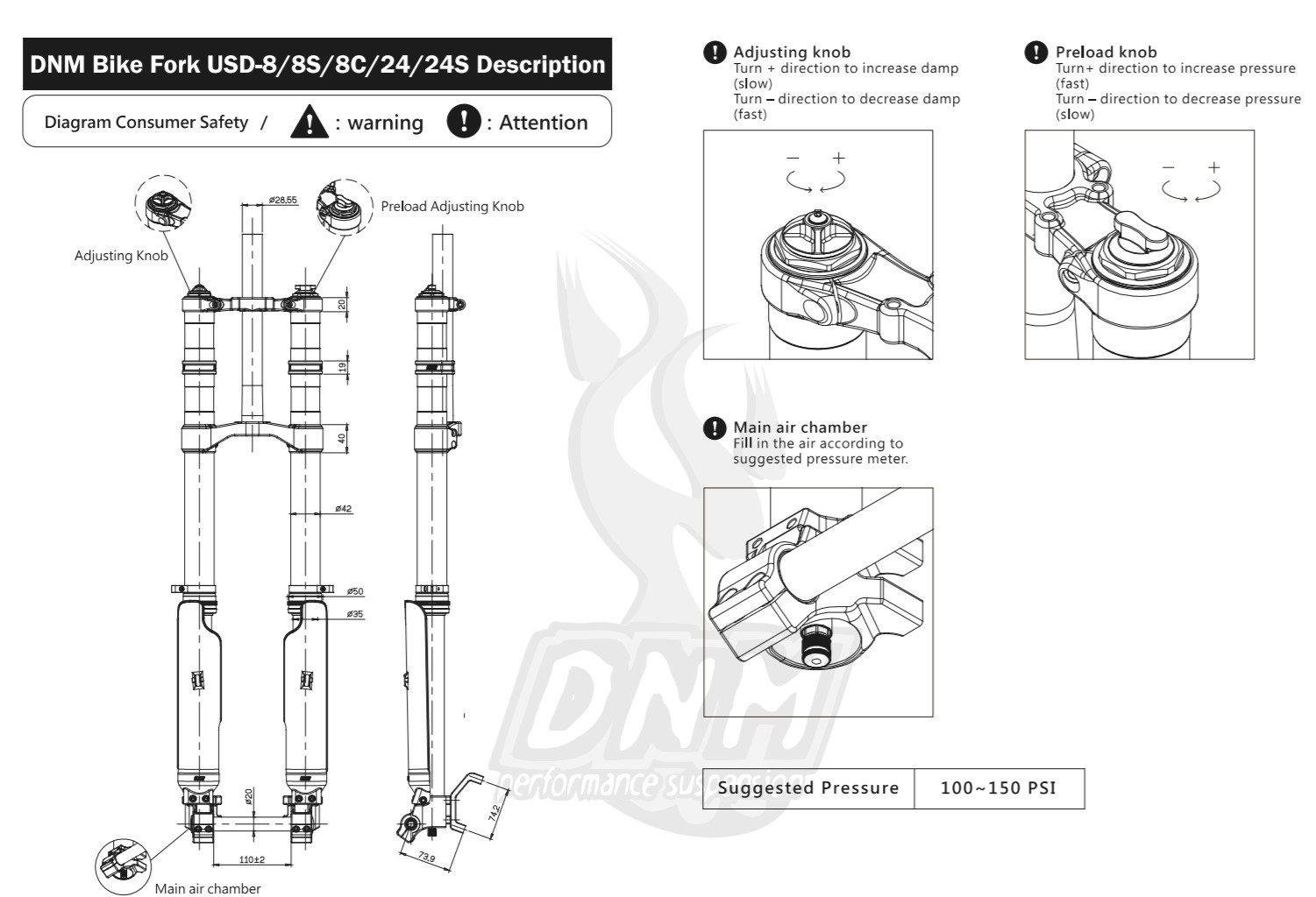 DNM Volcano USD-8S Mountain Bike Fork - view 2